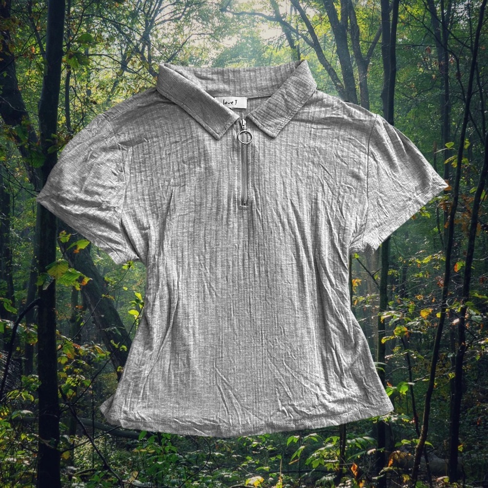 Grey Collared Half-Zip Short Sleeve Top